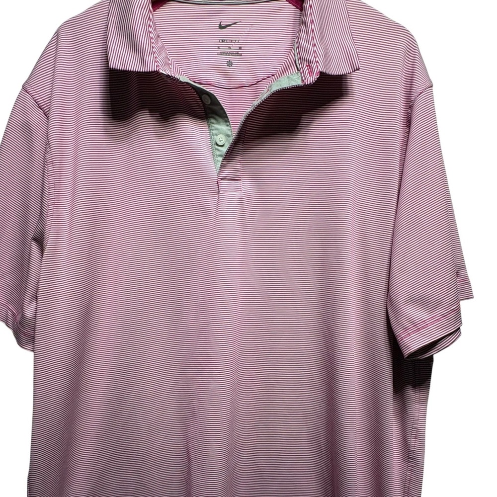 Nike Dri-FIT Polo Shirt Mens XL Pink White Striped Purdue Golf Short Sleeve XL